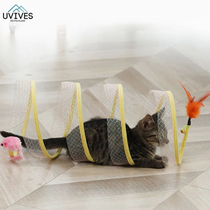 Collapsible Cat Tunnel with Built-in Toys for Playtime