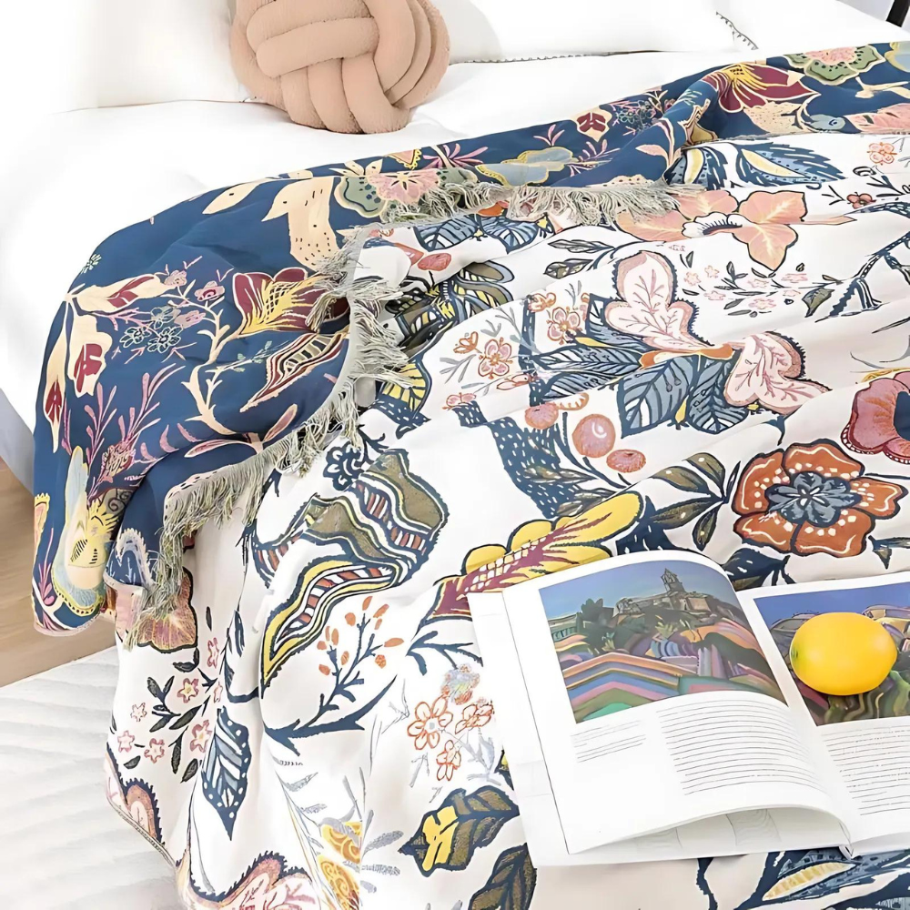 Chic Floral Cozy Throw | 100% Cotton Decorative Blanket