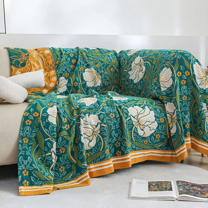 Serenity Green Floral Cotton Throw Blanket