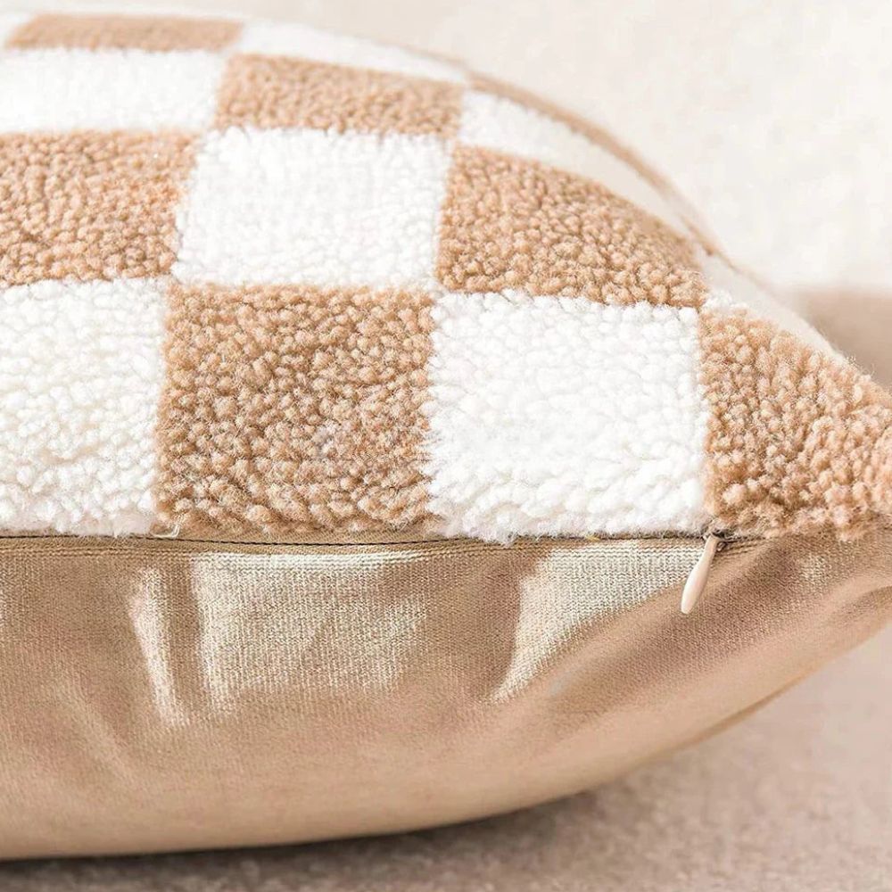 Cozy Checkered Faux Fur Cushion Cover