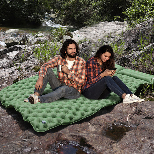 Self-Inflating Double Air Mattress for Camping with Built-in Pillows