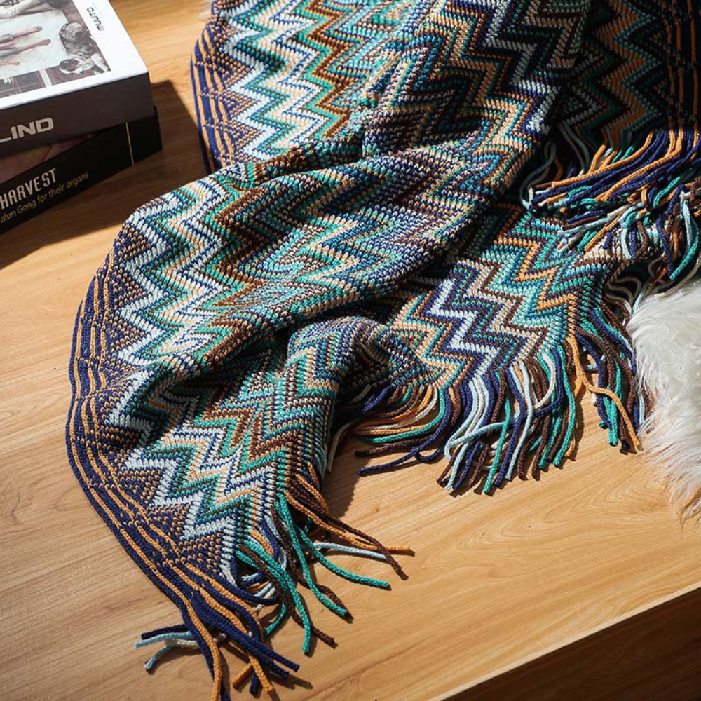 Vibrant Geometric Tasseled Throw Blanket for All Seasons