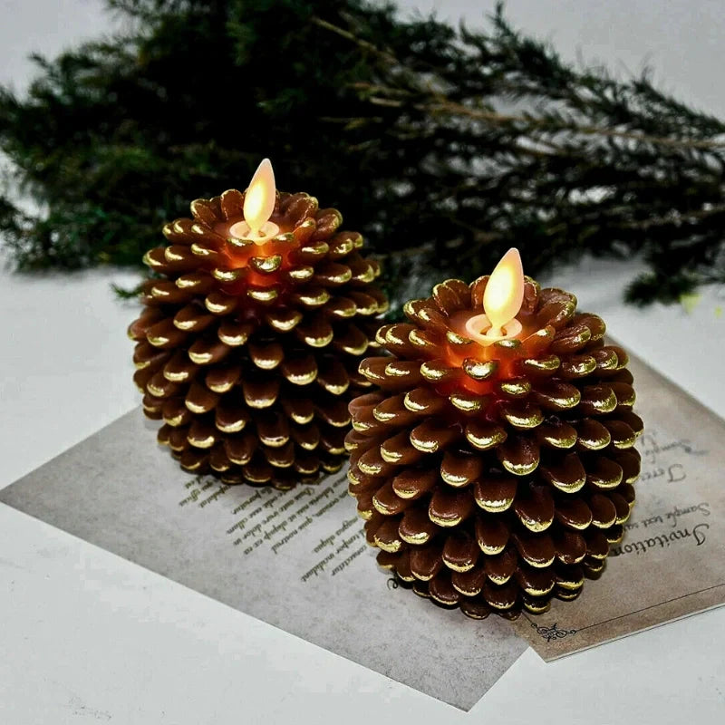 Flameless LED Candles Shaped Like Pinecones – Artisan Style with Remote Timer