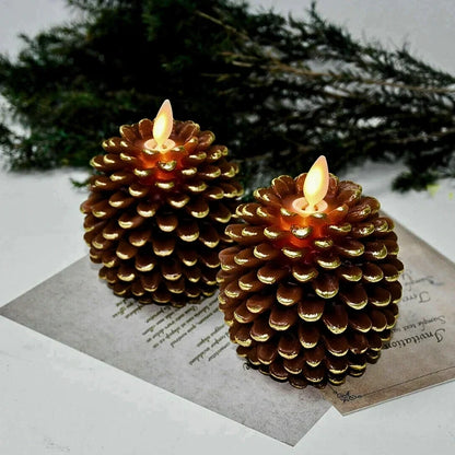 Flameless LED Candles Shaped Like Pinecones – Artisan Style with Remote Timer