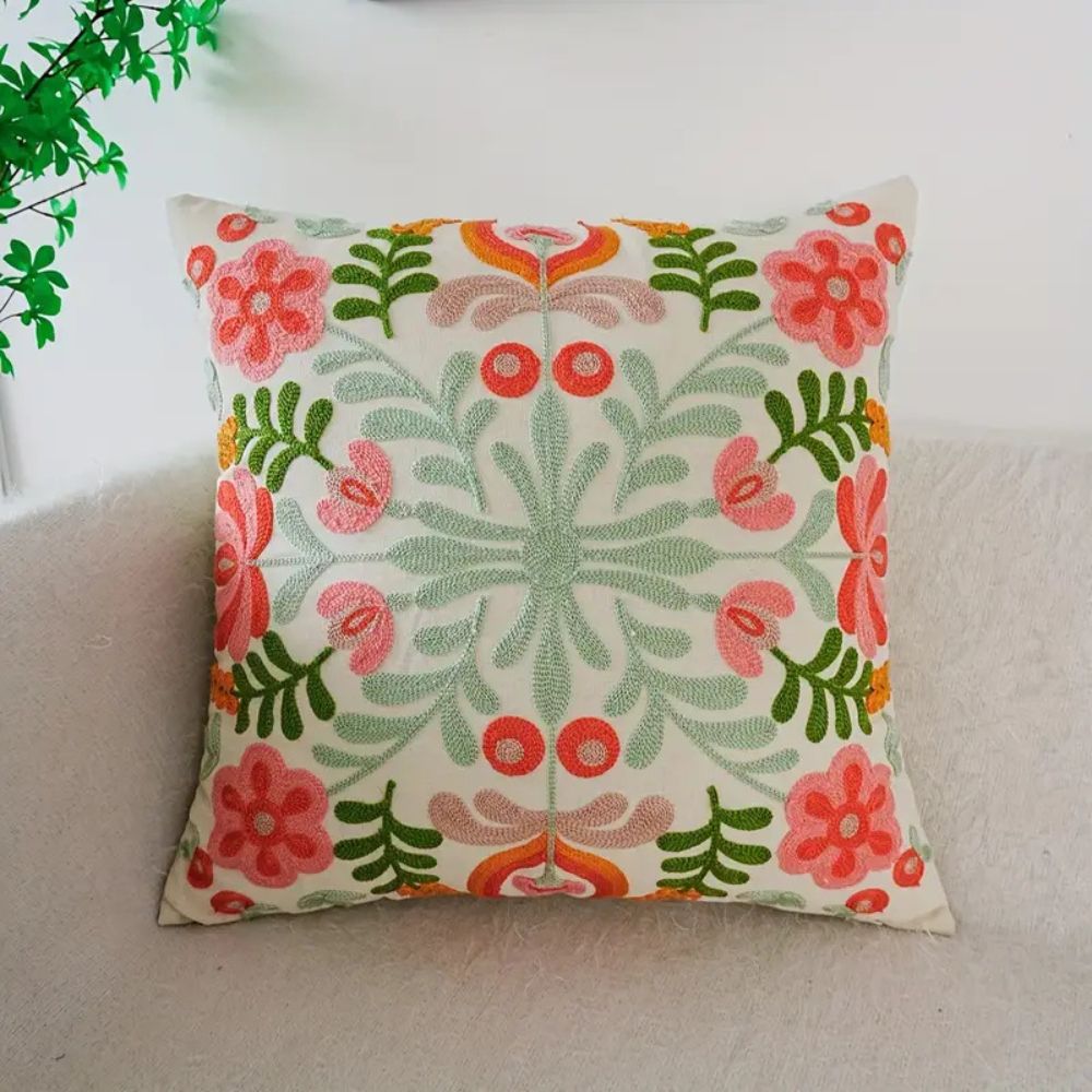 Charming Floral Embroidered Cushion Cover for Elegant Spaces