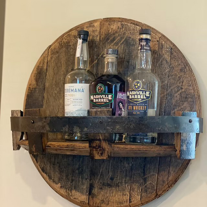 Rustic Solid Wood Design Wall Shelf for Whiskey Barrel – Round