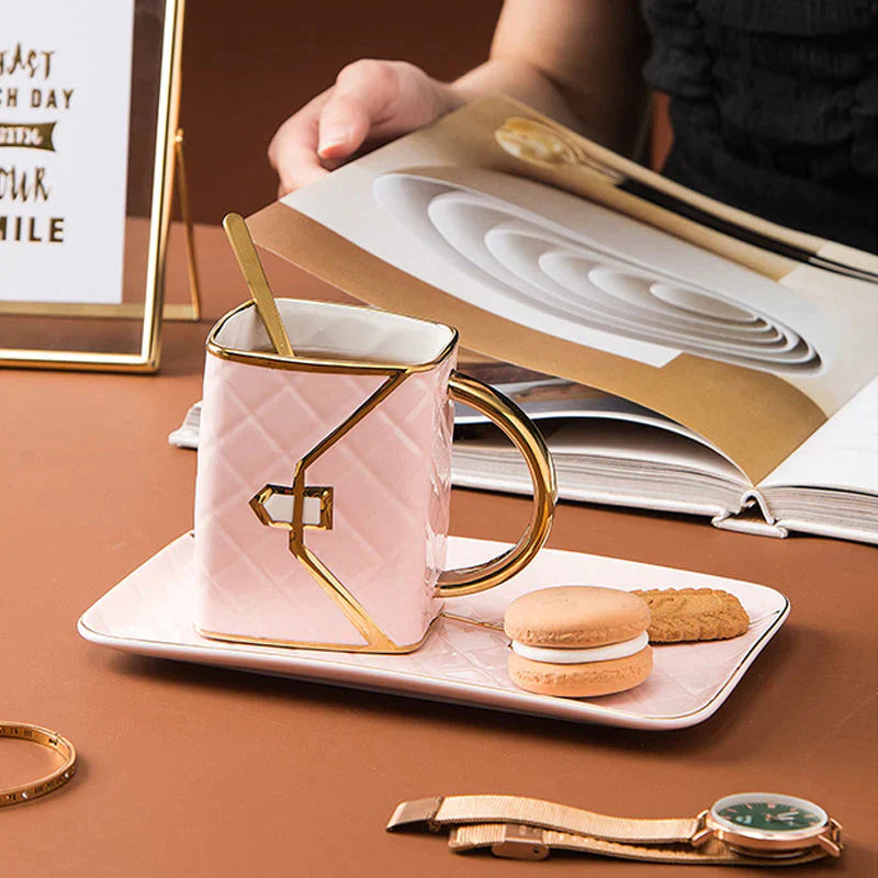 Elegant Handcrafted Mug Set with Saucer and Spoon