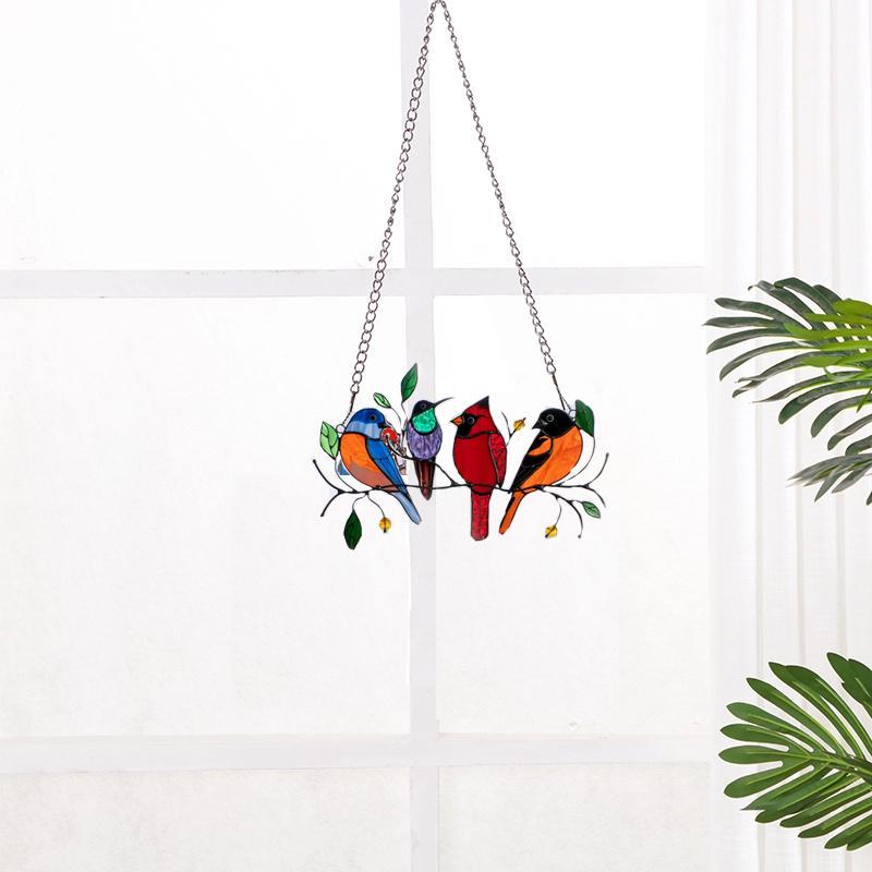 Stained Glass Window Decor with Bird Design