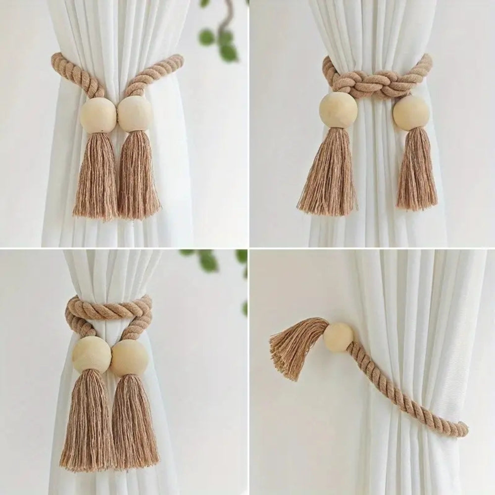 Charming Wooden Bead Curtain Holdbacks | Set of 2