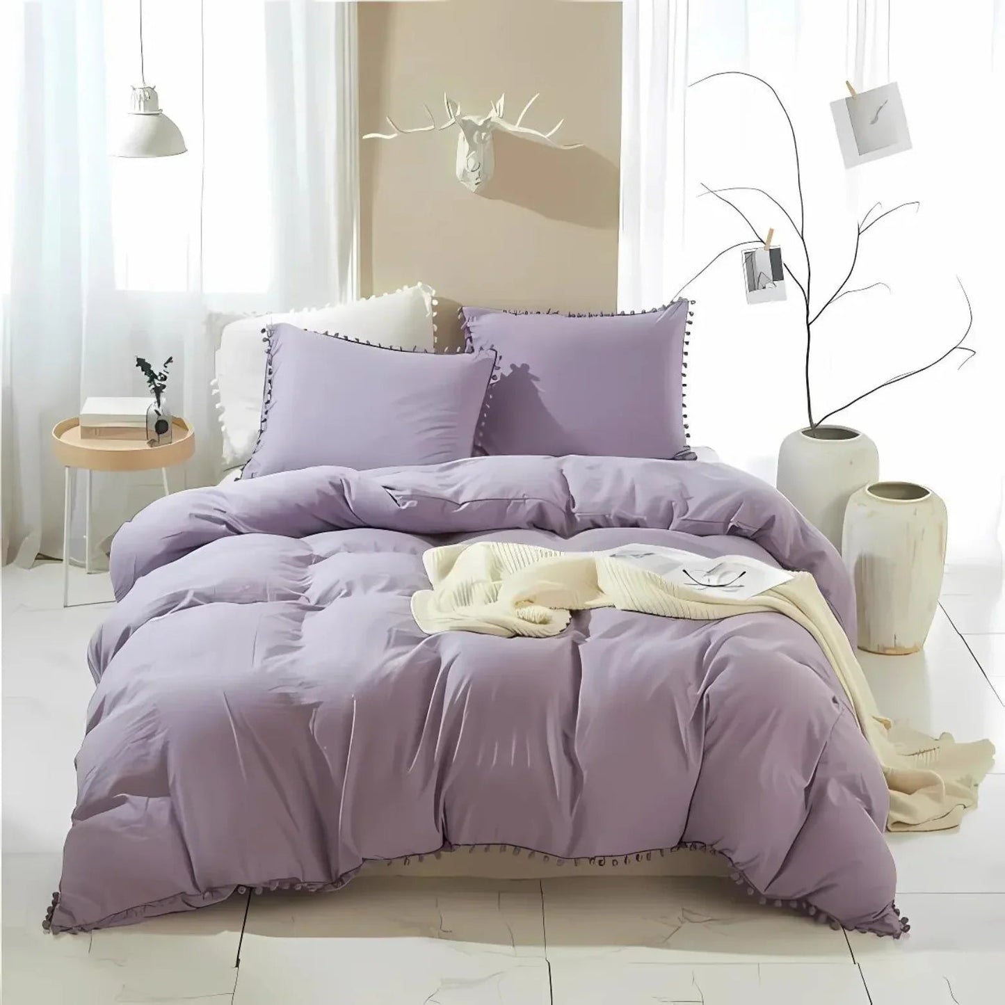 Nordic Quilt Cover Set with Pompom Trim