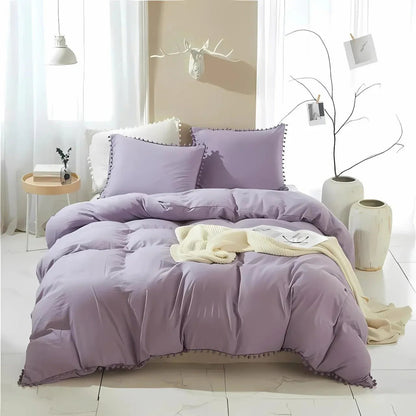 Nordic Quilt Cover Set with Pompom Trim