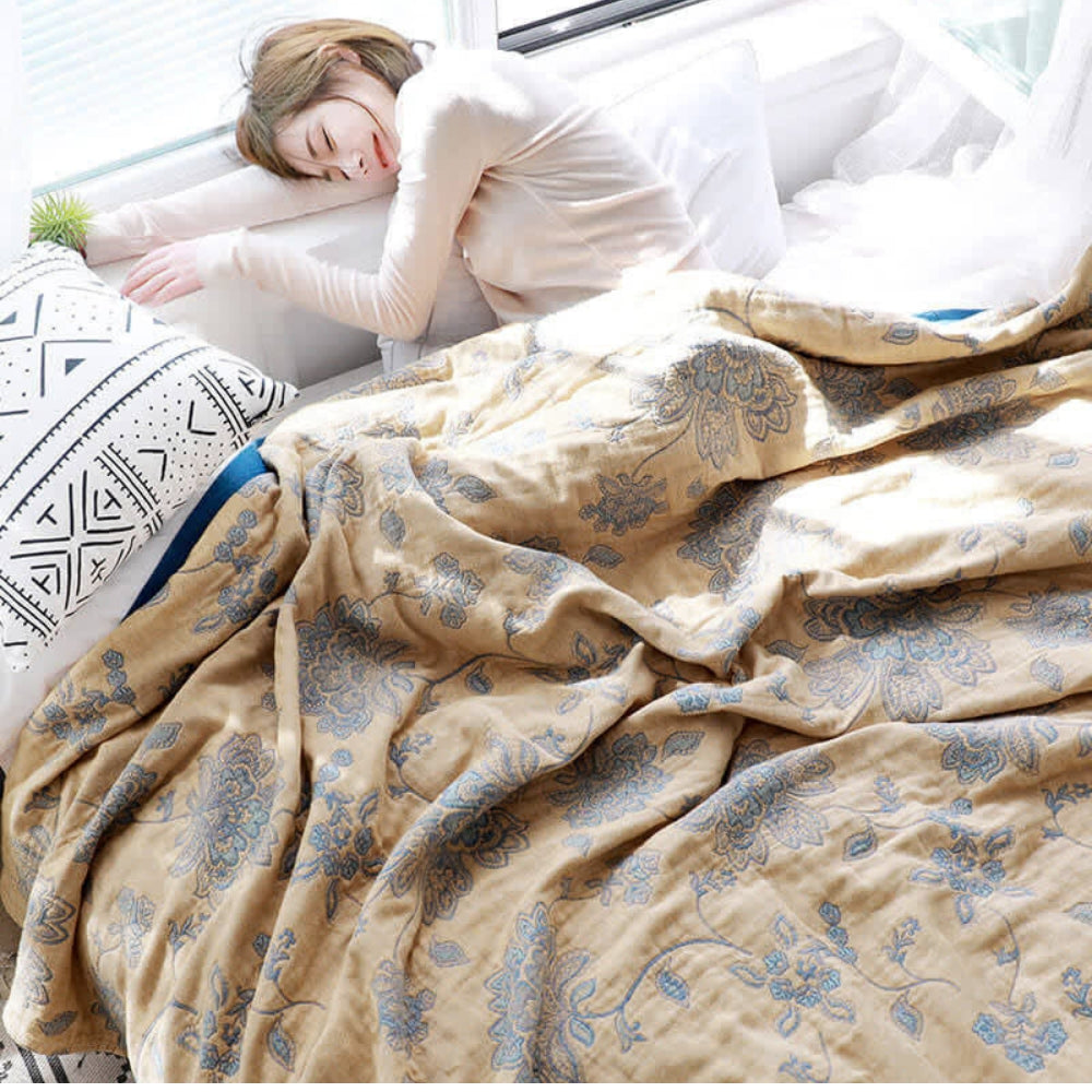 Serene Blossom Cotton Throw for Year-Round Comfort