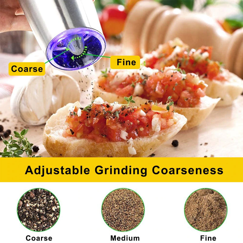 Electric Gravity-Operated Salt and Pepper Mill with Automatic Function