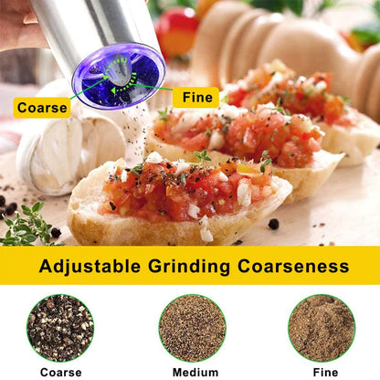 Electric Gravity-Operated Salt and Pepper Mill with Automatic Function