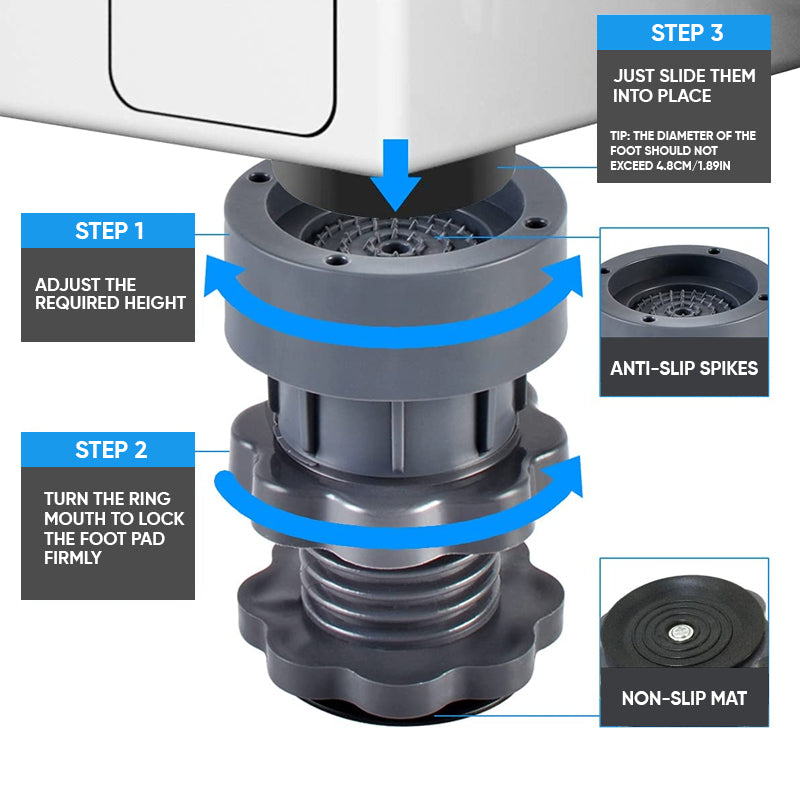 4-Pack Adjustable Washing Machine Stabilizer Feet