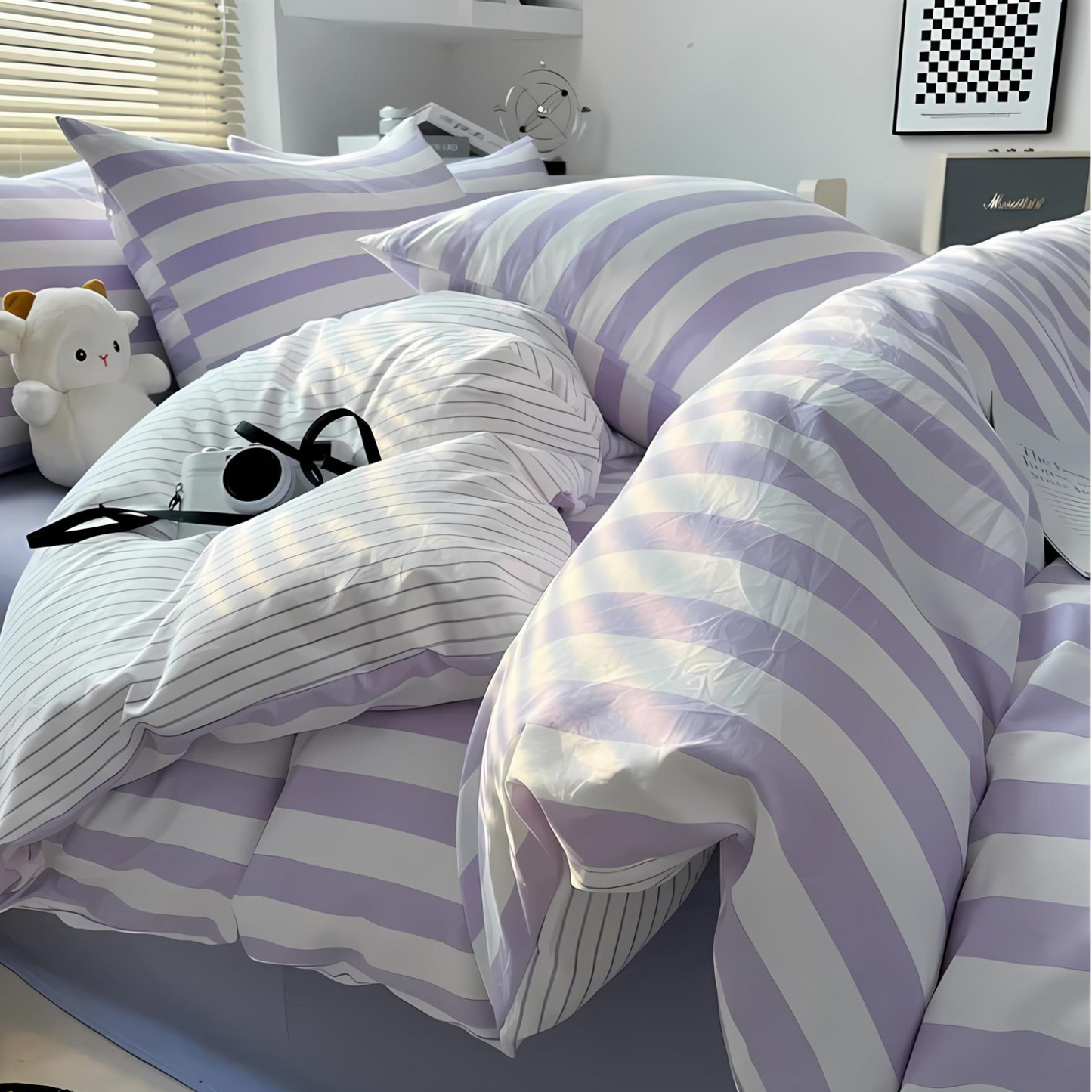 Classic Striped Bedding Set - 4 Piece Duvet Cover and Sheet