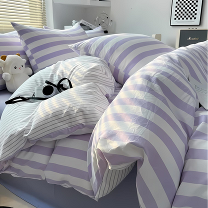 Classic Striped Bedding Set - 4 Piece Duvet Cover and Sheet