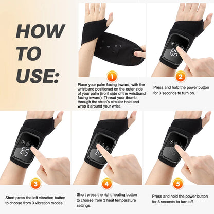 Heated Electric Wrist Brace with Vibration, Adjustable Strap & Timer