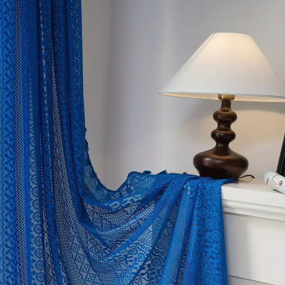 Elegant Crochet Lace Privacy Curtain with Tassels