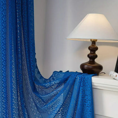 Elegant Crochet Lace Privacy Curtain with Tassels
