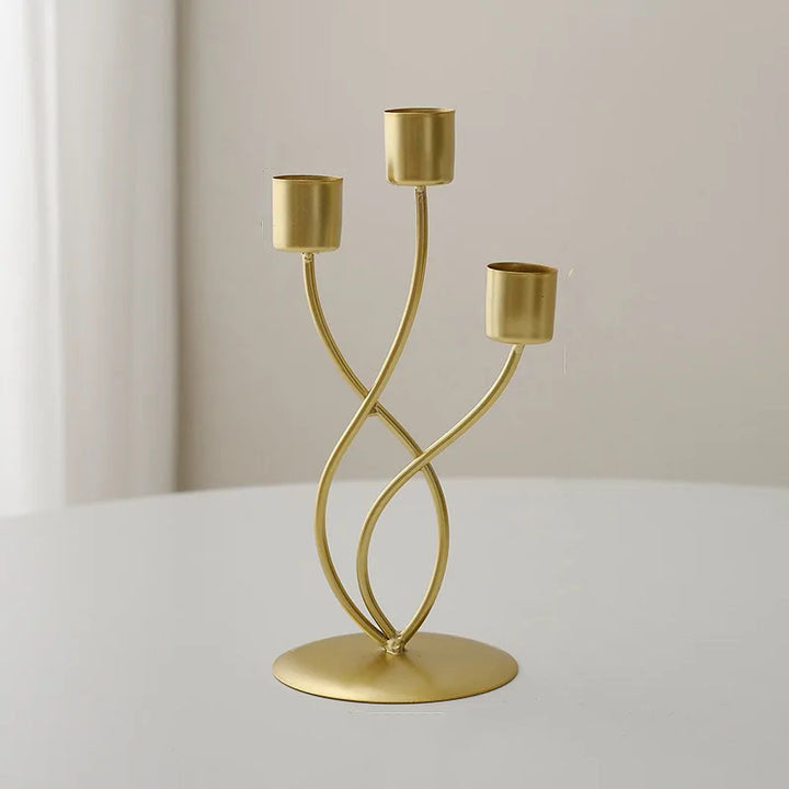 Nordic Style Metal Candlestick with Curved Stem in Gold for Taper Candles - 15.5 cm (6.1 in) Table and Shelf Decor