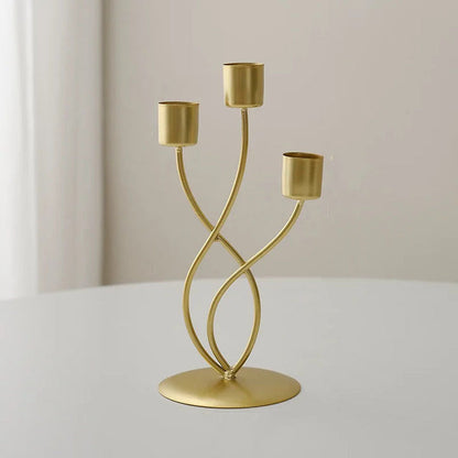 Nordic Style Metal Candlestick with Curved Stem in Gold for Taper Candles - 15.5 cm (6.1 in) Table and Shelf Decor