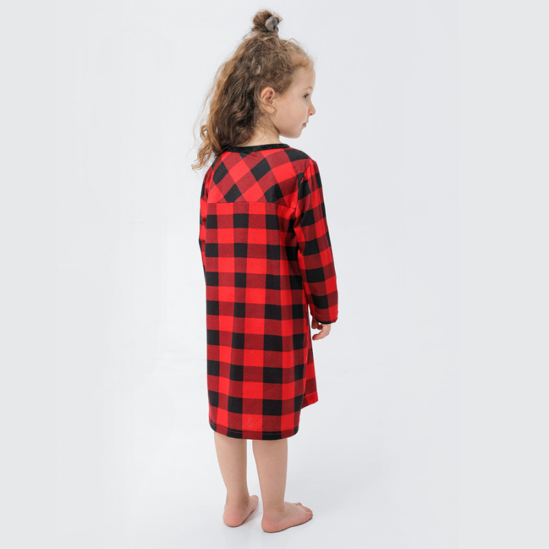 Red Checkered Family Matching Christmas Pajamas with Stand-Up Collar