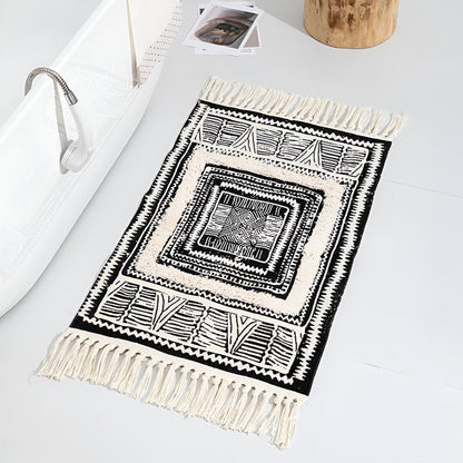 Chic Geometric Floor Rug with Tassel Accents
