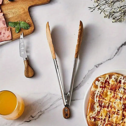 Artisan Wood & Steel Kitchen Tongs | Set of 2