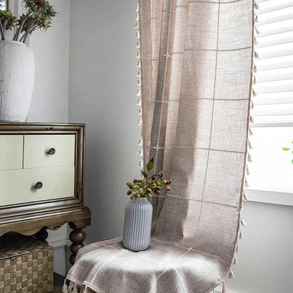 Chic Plaid Semi-Blackout Drapes with Tassel Accents