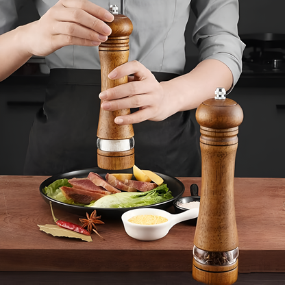 Artisan Oak Spice Mill Set for Exquisite Flavoring