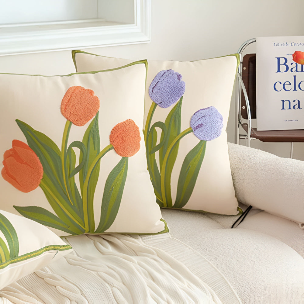 Charming Floral Cotton Throw Pillow Cover