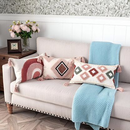 Chic Bohemian Throw Pillow Cover with Rainbow Design