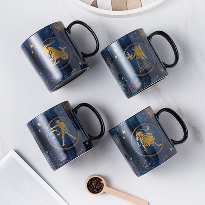 Cobalt Blue Ceramic Coffee Mug with 12 Zodiac Signs