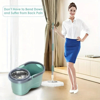 Automatic Rotating Mop Set with Bucket | Includes 3 Replacement Microfiber Heads | Spin Mop for Kitchen & Living Room