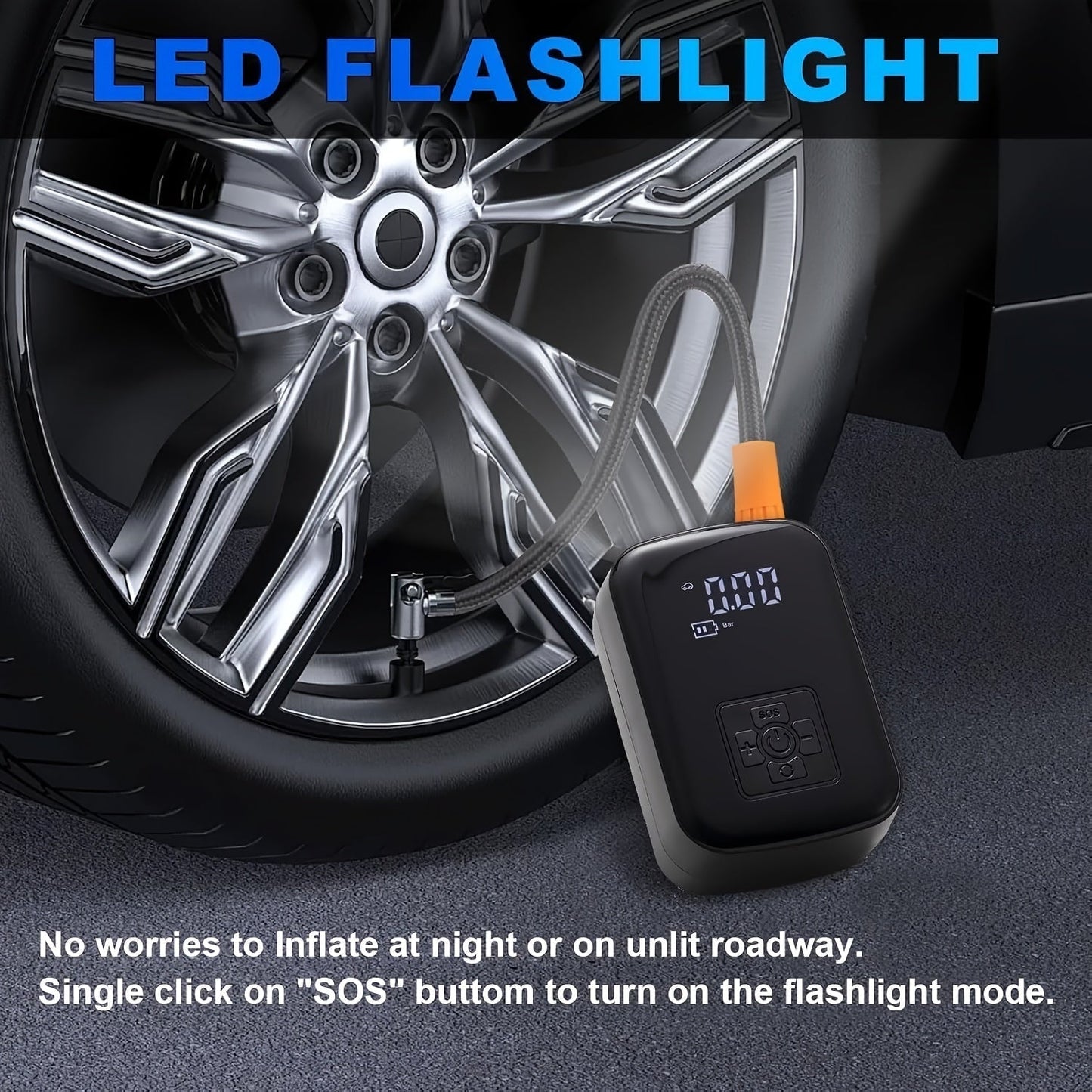 Portable Air Compressor with Digital Display & LED Light