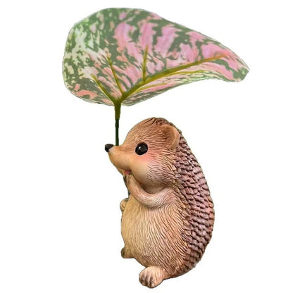 Hand-Painted Hedgehog Garden Decor - Weather-Resistant with Leaf Umbrella