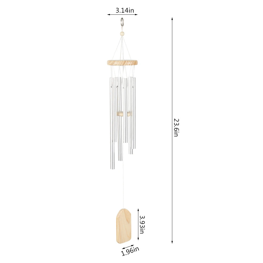 Silver Wind Chime with 6 Tubes | Bell Tone | Wall and Door Decoration for Home & Garden