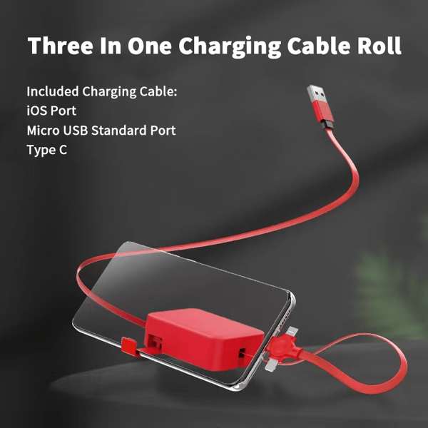Versatile 3-in-1 Charging Cable | Compact and Tangle-Free