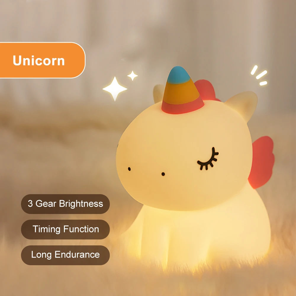 LED Unicorn Night Light | Soft Silicone, Rechargeable via USB | Touch Control & Dual Brightness | Perfect for Kids' Rooms & Gift Option