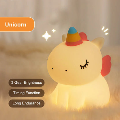 LED Unicorn Night Light | Soft Silicone, Rechargeable via USB | Touch Control & Dual Brightness | Perfect for Kids' Rooms & Gift Option