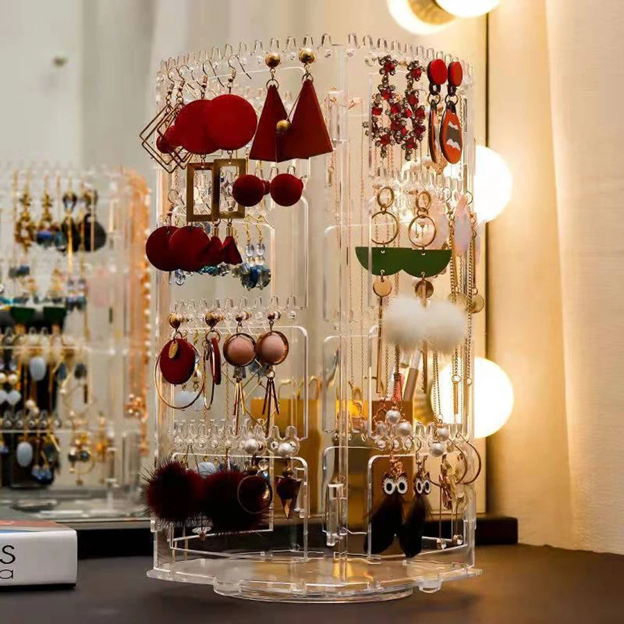 Jewelry Organizer Stand - Rotatable Plastic Holder for Earrings & Necklaces - 360° Display for Stylish Storage