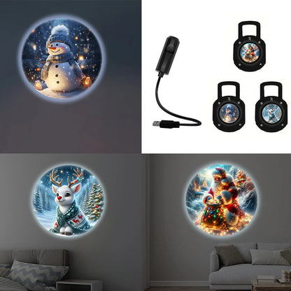 USB LED Projector for Christmas with 3 Pattern Discs - Reindeer, Snowman & Santa Designs - Festive Decoration & Gift Idea