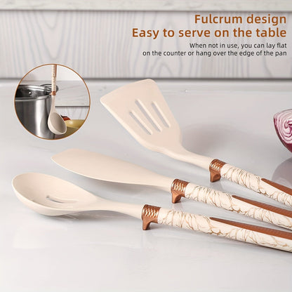 Cooking Tools Set with Wooden Handles – Silicone Kitchen Utensils