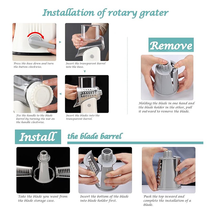 Rotating Cheese Grater and Slicer - 5-in-1 Kitchen Tool