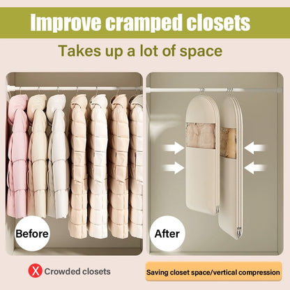 Space-Saving Hanging Storage Bag for Clothes | Compression Zip Design | Dust Protection, Clear | Sizes M–XL