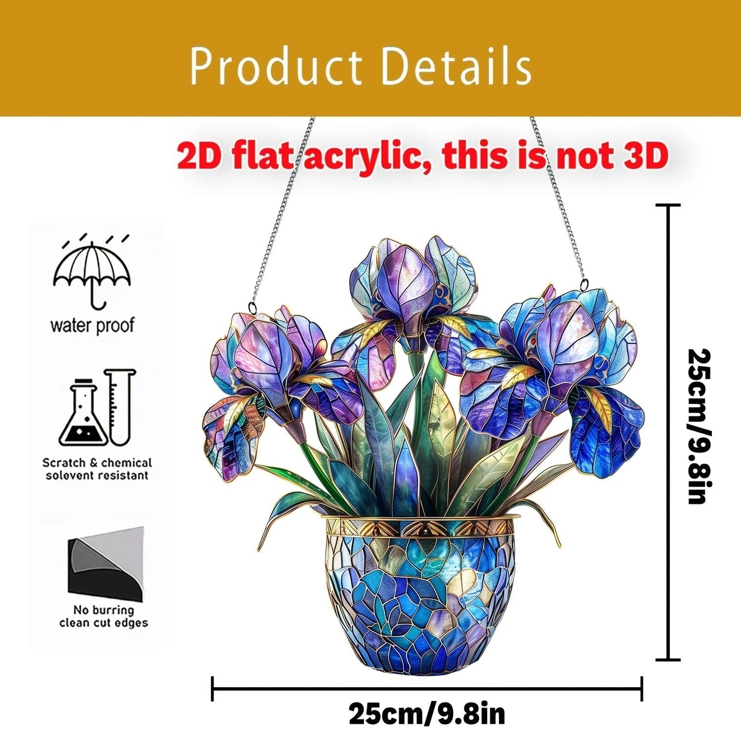 Acrylic Flower Pot with Solar Catcher | 2D Window Decoration | Vibrant Light Decor