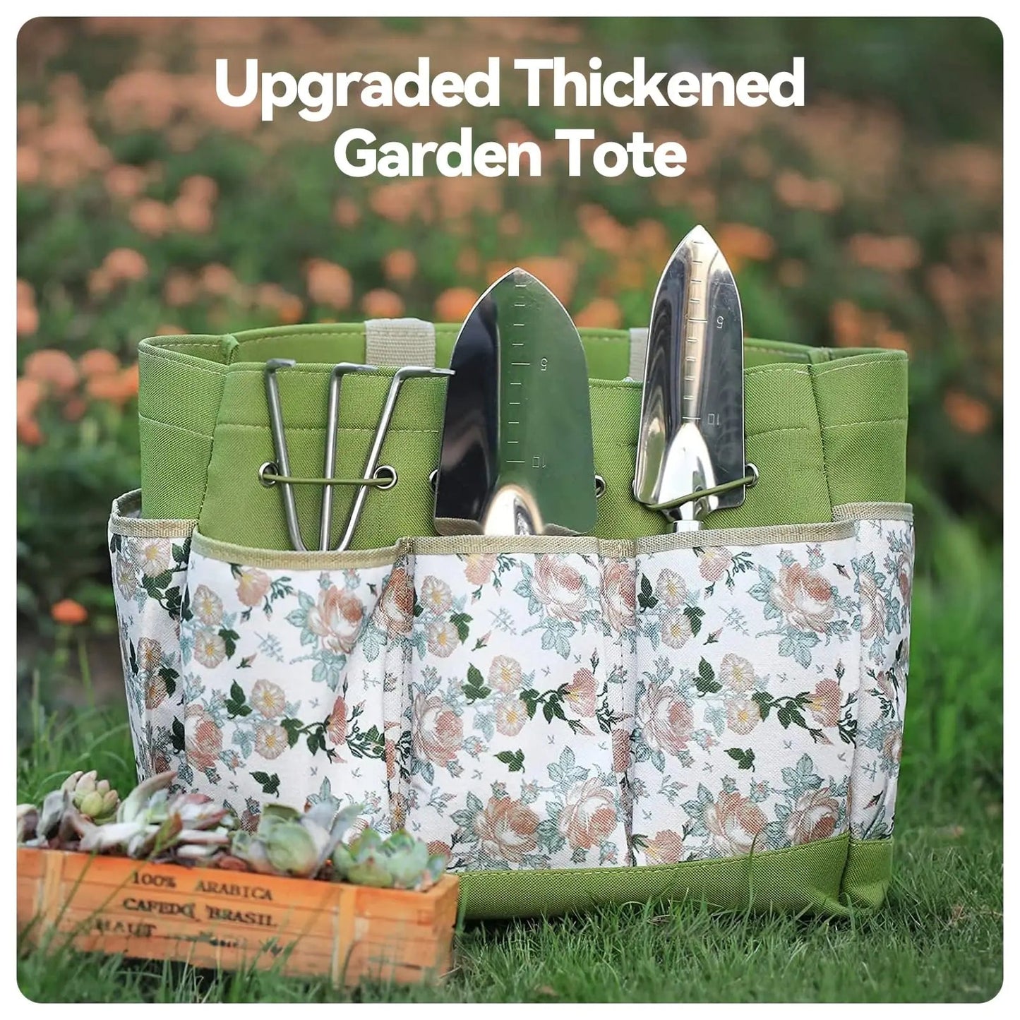 9-Piece Garden Tool Set with Stainless Steel Blades and Wooden Handles, Includes Storage Bag