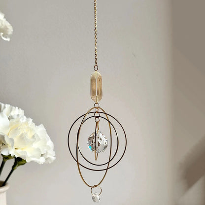 Rainbow Effect Crystal Sun Catcher with Metal Rings - 30 cm