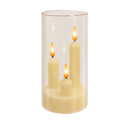 LED Candle with Triple Wicks | Glass-Enclosed Flickering Flame Effect | Battery-Powered, Flameless Candle | Safe and Authentic | Warm White Light